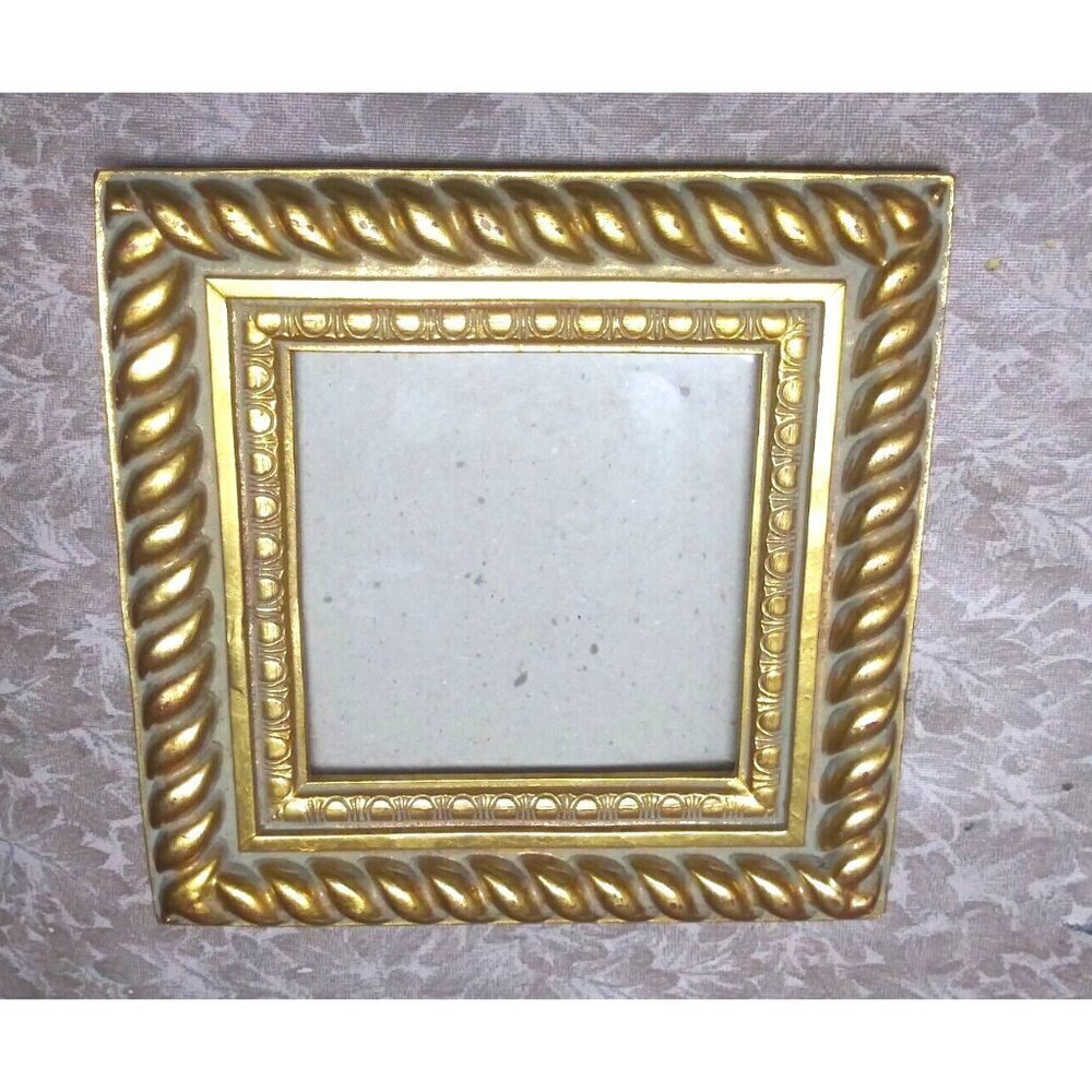 RARE VTG gold tone picture frame ornate detailed border 8.25" square Thailand EC